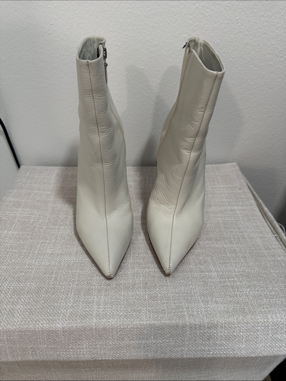 SCHUTZ Cream Pointed Toe Sock Ankle Boots